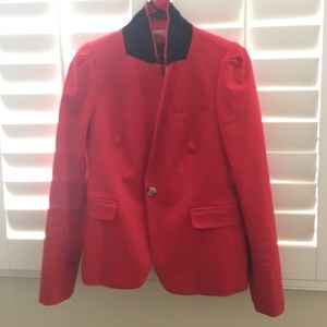 Red J Crew blazer with puffed sleeve size 10
